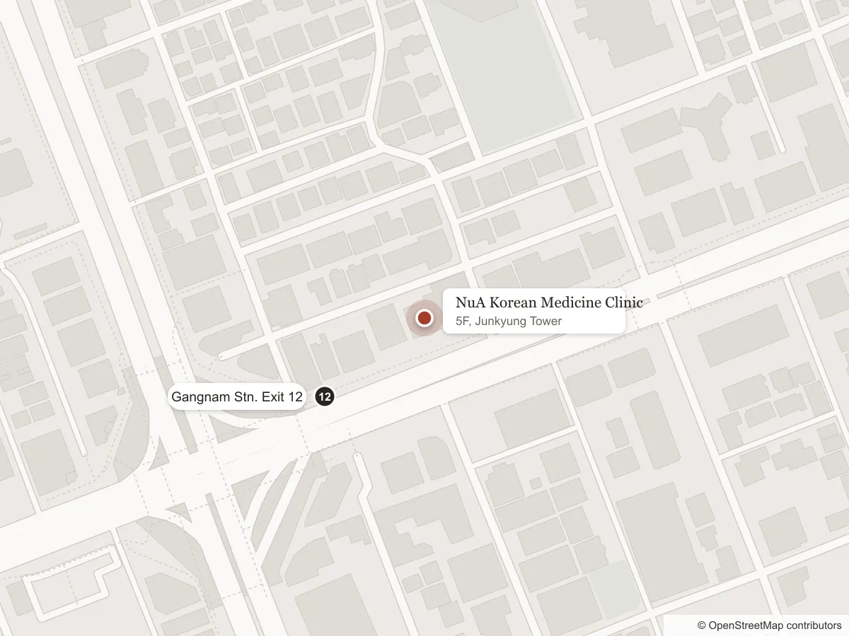 Map of NuA Korean Medicine Clinic's location — Junkyung Tower, 111 Teheran-ro, Gangnam-gu